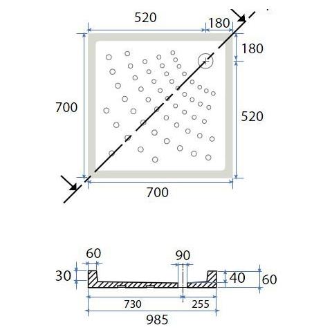 Piatto Doccia Quadrato In Ceramica 70x70 Bianco Lucido H 6 Cm Con Antiscivolo - Giappone - Foto 2