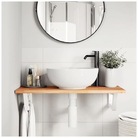 Ripiano A Parete Per Lavabo In Acciaio E Massello Di Acacia - Foto 2