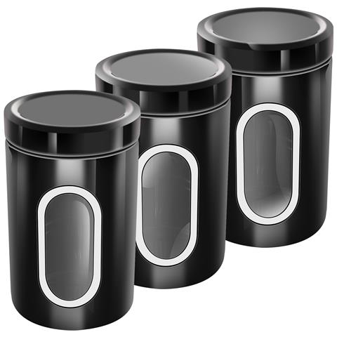Set 3 Scatole Impilabili Per Caffè Zucchero Finestra Trasparente Ermetiche, Nero - Foto 2