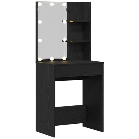 Tavolo da trucco LED in Rovere Nero, 60x40x140 cm, Realizzato in Legno ingegnerizzato - Foto 1