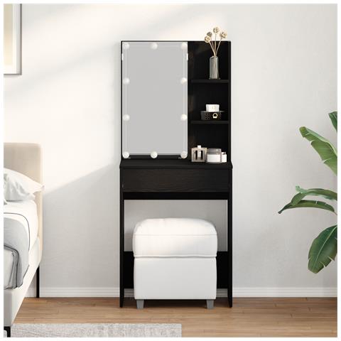 Tavolo da trucco LED in Rovere Nero, 60x40x140 cm, Realizzato in Legno ingegnerizzato - Foto 2