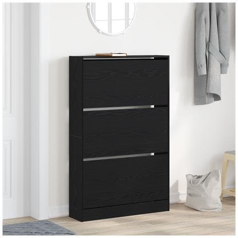 Armadio per scarpe Nero Rovere 80x21x125,5 cm in Legno ingegnerizzato - Foto 2