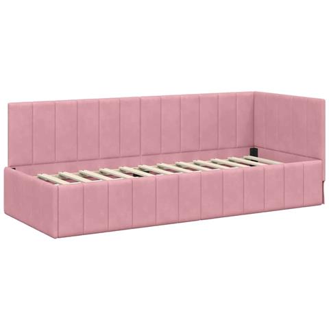 Cornice del letto ad angolo Rosa 80 x 200 cm Velluto - Foto 1