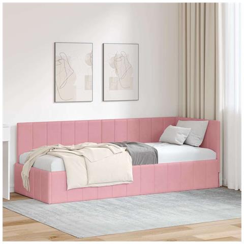 Cornice del letto ad angolo Rosa 80 x 200 cm Velluto - Foto 2