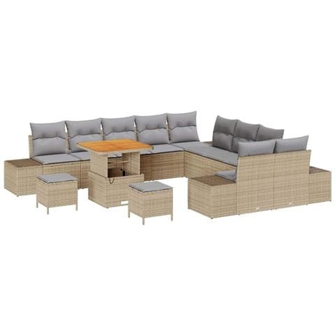 Set Divano da Giardino con cuscino 13 pcs Beige Poly Rattan - Foto 1