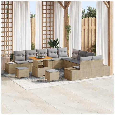 Set Divano da Giardino con cuscino 13 pcs Beige Poly Rattan - Foto 2
