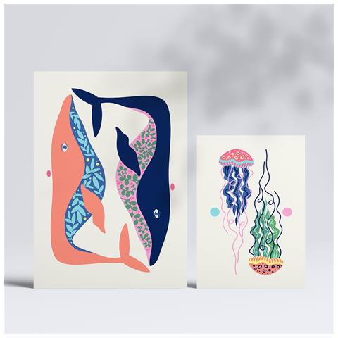 Set Di 6 Stampe Creatures Frames 2 In Animali Astratti Dipinti Decorativi Estetici Per Il Tuo Soggiorno, Camera Da Letto, Casa A3 & A4 Senza Cornice - Foto 2