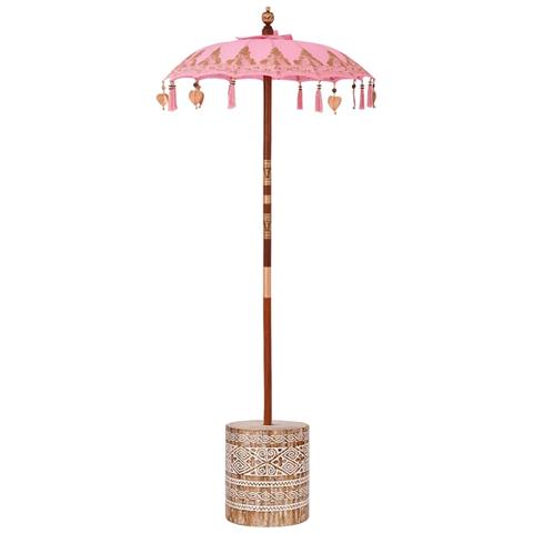 Parasol con Base Rosa, Marrone 250 cm Cotone, Legno - Foto 1