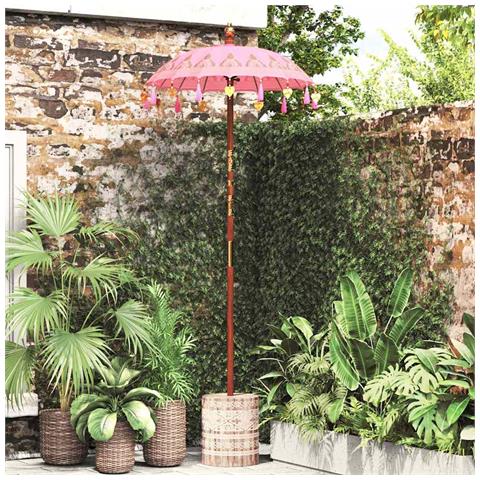 Parasol con Base Rosa, Marrone 250 cm Cotone, Legno - Foto 2