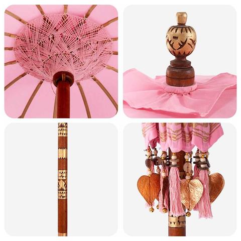 Parasol con Base Rosa, Marrone 250 cm Cotone, Legno - Foto 9