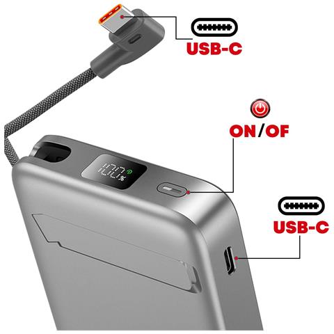 Powerbank Qi2 10000mah Compatibile Magsafe E Usb-c 35w Con Supporto Cavalletto, Grigio - Foto 5
