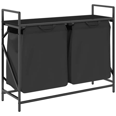 Cesto della Biancheria 2 Scomparti con Ripiano in Rovere Nero - Foto 1