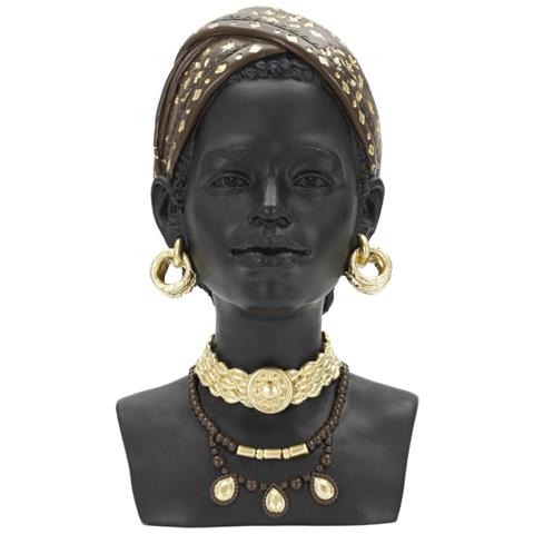 Scultura Donna Masai Busto Etnico In Resina Nera Con Gioielli Oro - Foto 1