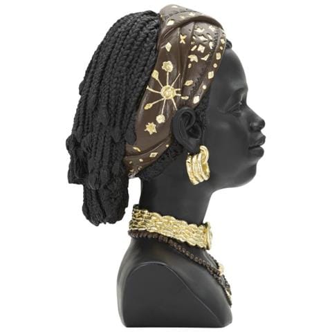 Scultura Donna Masai Busto Etnico In Resina Nera Con Gioielli Oro - Foto 2