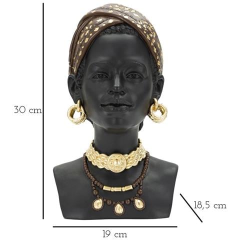Scultura Donna Masai Busto Etnico In Resina Nera Con Gioielli Oro - Foto 8