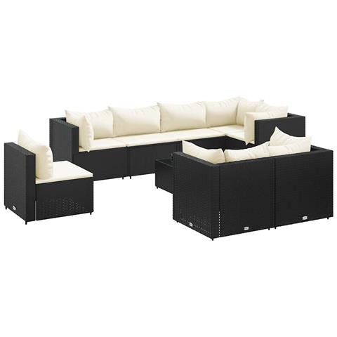 Set Salotto da Giardino con Cuscini 9pz Nero in Polyrattan - Foto 1