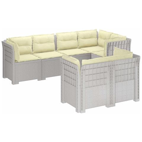 Divano 7 Posti da Giardino con Cuscini Aspetto Rattan PP Bianco - Foto 1