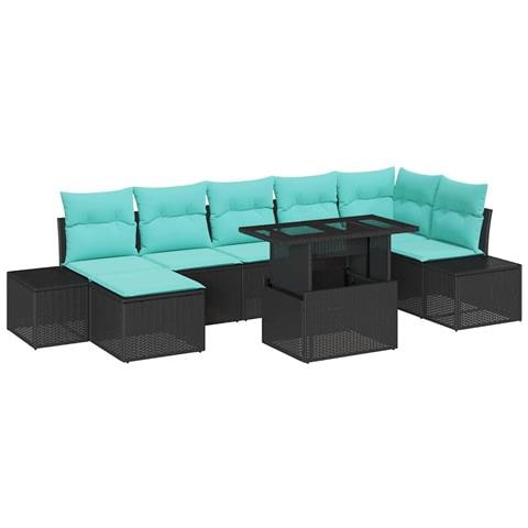 Set Divano da Giardino 8 pz Nero e Blu polyrattan - Foto 1