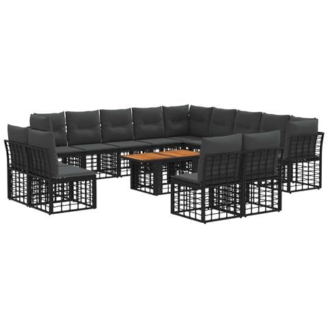 Set Divano da Giardino 14 pz Nero e Grigio scuro polyrattan - Foto 1