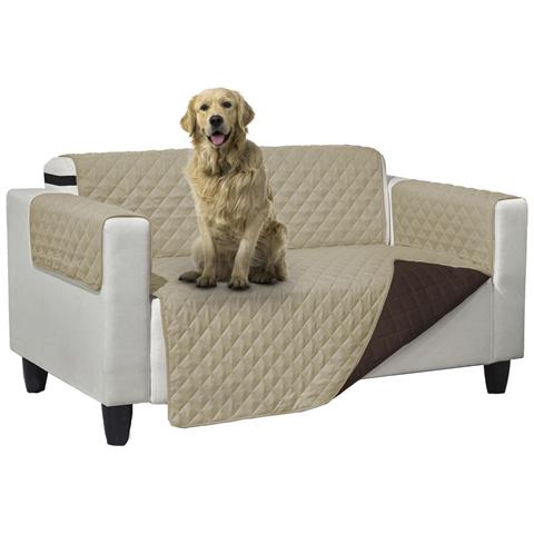 Copridivano Trapuntato Double Face Bicolor Antimacchia Modello Queen 3 Posti Marrone-crema - Foto 9