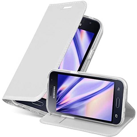 Custodia Compatibile Con Samsung Galaxy J1 2016 In Classy Argento - Coperchio Protettiva Con Chiusura Magnetica, Funzione Stand E Tasca Per Le Carte - Foto 1