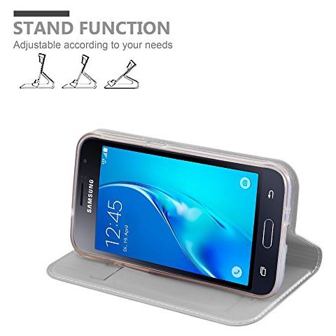 Custodia Compatibile Con Samsung Galaxy J1 2016 In Classy Argento - Coperchio Protettiva Con Chiusura Magnetica, Funzione Stand E Tasca Per Le Carte - Foto 2