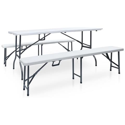 Tavolo Giardino Pieghevole 2 Panche 180cm Acciaio E Hdpe Bianco - Foto 1