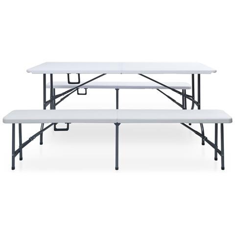 Tavolo Giardino Pieghevole 2 Panche 180cm Acciaio E Hdpe Bianco - Foto 10