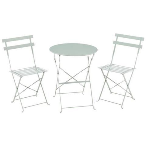Set Bistrot Per 2 Persone - Tavolo Rotondo 60 Cm Con 2 Sedie - Acciaio Verniciato A Polvere - Verde Celadon - Foto 1
