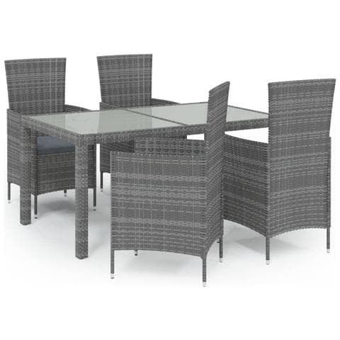 Set Da Pranzo Da Giardino 5 Pz Con Cuscini In Polyrattan Grigio - Foto 1