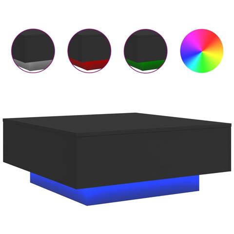 Tavolino Da Soggiorno Con Luci Led Nero 80x80x31 Cm - Foto 2