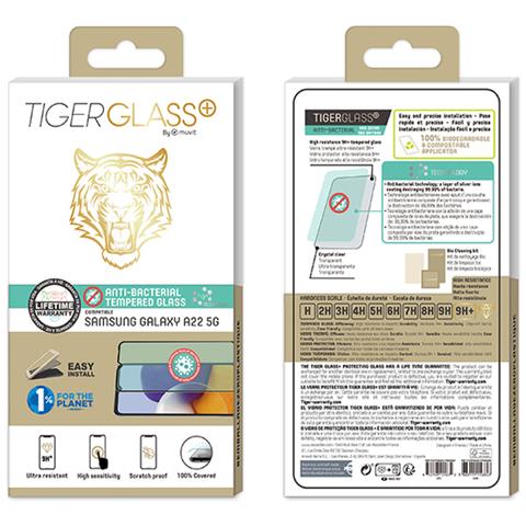 Salvadisplay In Vetro Temperato Per Samsung A22 5g Antibatterico, Nero Transparente - Foto 2
