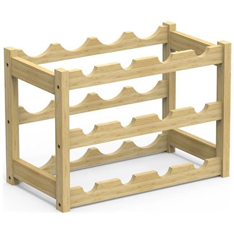 Cantinetta Portavino In Legno Bambã¹ Naturale Con 12 Scomparti Bar Portabottiglie - Foto 1