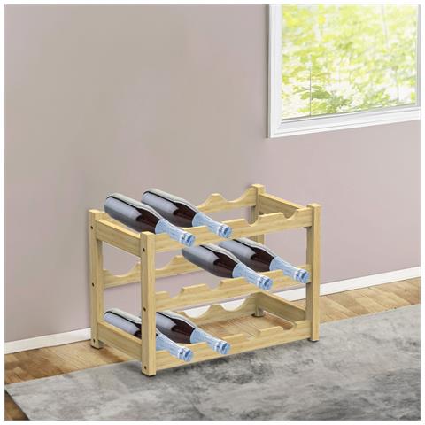 Cantinetta Portavino In Legno Bambã¹ Naturale Con 12 Scomparti Bar Portabottiglie - Foto 2