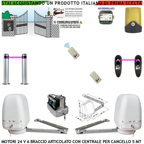 Automazione Cancello Kit Motori Braccio Articolato 24 V 2 Ante Da 1 A 2,5 Mt Centrale 220/24 V Faro Selettore 2 Radioc - Foto 1