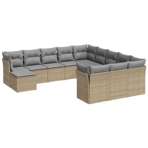 Set Divani Da Giardino 12 Pz Con Cuscini Beige In Polyrattan - Foto 2