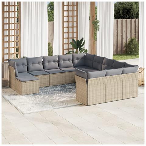 Set Divani Da Giardino 12 Pz Con Cuscini Beige In Polyrattan - Foto 1