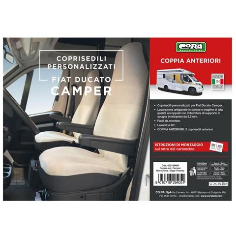 Coprisedili Anteriori Personalizzati Fiat Ducato Camper 06> Tess. Misto Cotone Piombo/crema - Foto 3