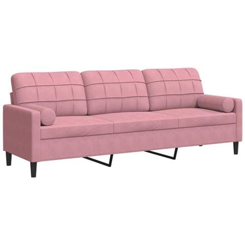 Divano A 3 Posti Con Cuscini Rosa 210 Cm In Velluto - Foto 2