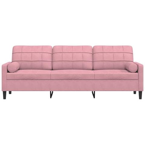 Divano A 3 Posti Con Cuscini Rosa 210 Cm In Velluto - Foto 3
