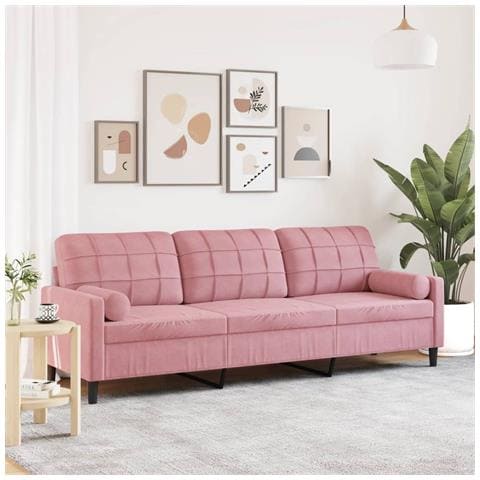 Divano A 3 Posti Con Cuscini Rosa 210 Cm In Velluto - Foto 1