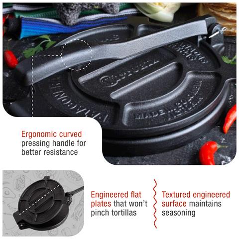 36997 Pressa Per Tortillas Messicane In Ghisa 20cm Pataconera Colombiana Roti Maker Nero - Foto 2