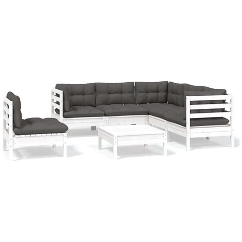 Lusso Casadino -  Set Divani Da Giardino 6 Pz Con Cuscini Bianchi Legno Di Pino - Foto 1