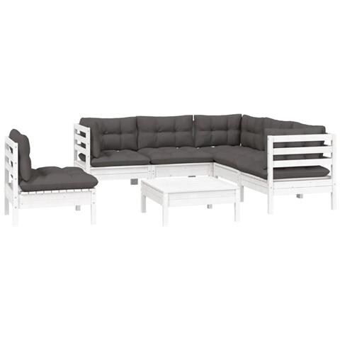 Lusso Casadino -  Set Divani Da Giardino 6 Pz Con Cuscini Bianchi Legno Di Pino - Foto 2