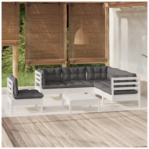 Lusso Casadino -  Set Divani Da Giardino 6 Pz Con Cuscini Bianchi Legno Di Pino - Foto 8