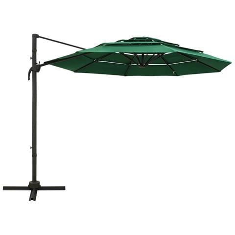 Ombrellone A Sbalzo 4 Livelli Palo Alluminio Verde 3x3 M - Foto 1
