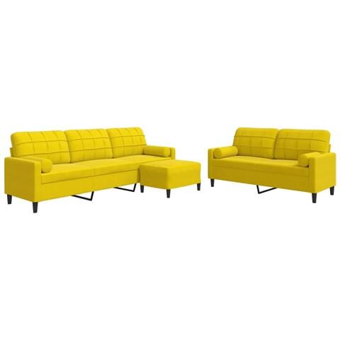 Set di Divani 3 pz con Cuscini e Rinforzi Giallo in Velluto - Foto 1