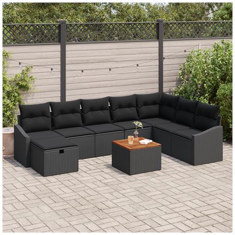 Set Divano da Giardino 9 Pezzi con Cuscini Nero in Polyrattan - Foto 2