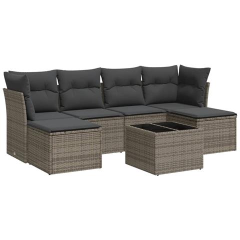 Set Divani da Giardino 7 pz con Cuscini Grigio in Polyrattan - Foto 1