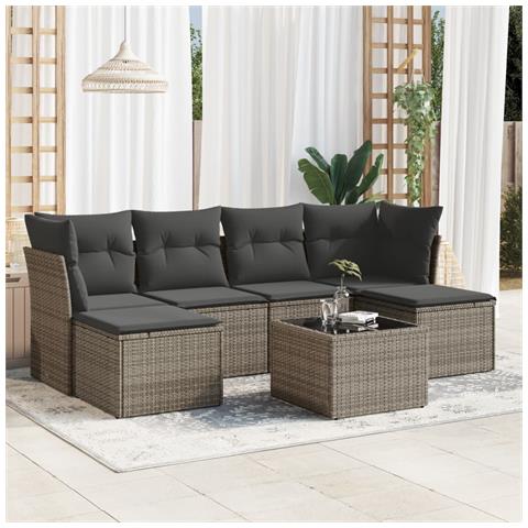 Set Divani da Giardino 7 pz con Cuscini Grigio in Polyrattan - Foto 2